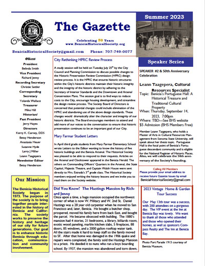 Current Benicia Hstorical Society Newsletter
